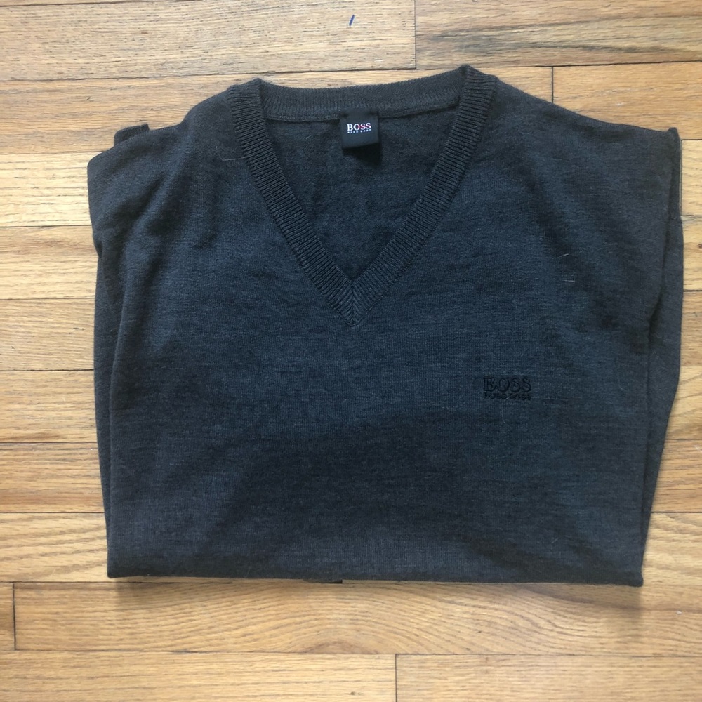 ⬇️58 Boss Hugo Bos Charcoal V Neck Sweater XL